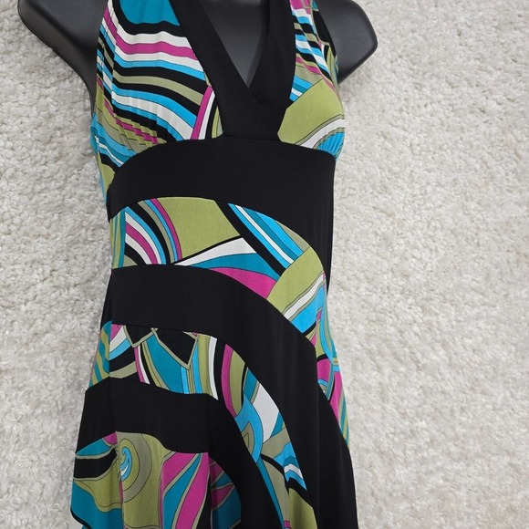 Vintage A Byer Dress Women M Green Pink Halter Babydoll Psychedelic Y2K USA - Picture 3 of 10